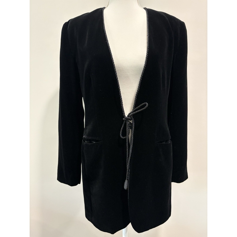 Vintage Ann Taylor Blazer 8 Petite Black Velvet Silk Jacket Evening Dark Goth